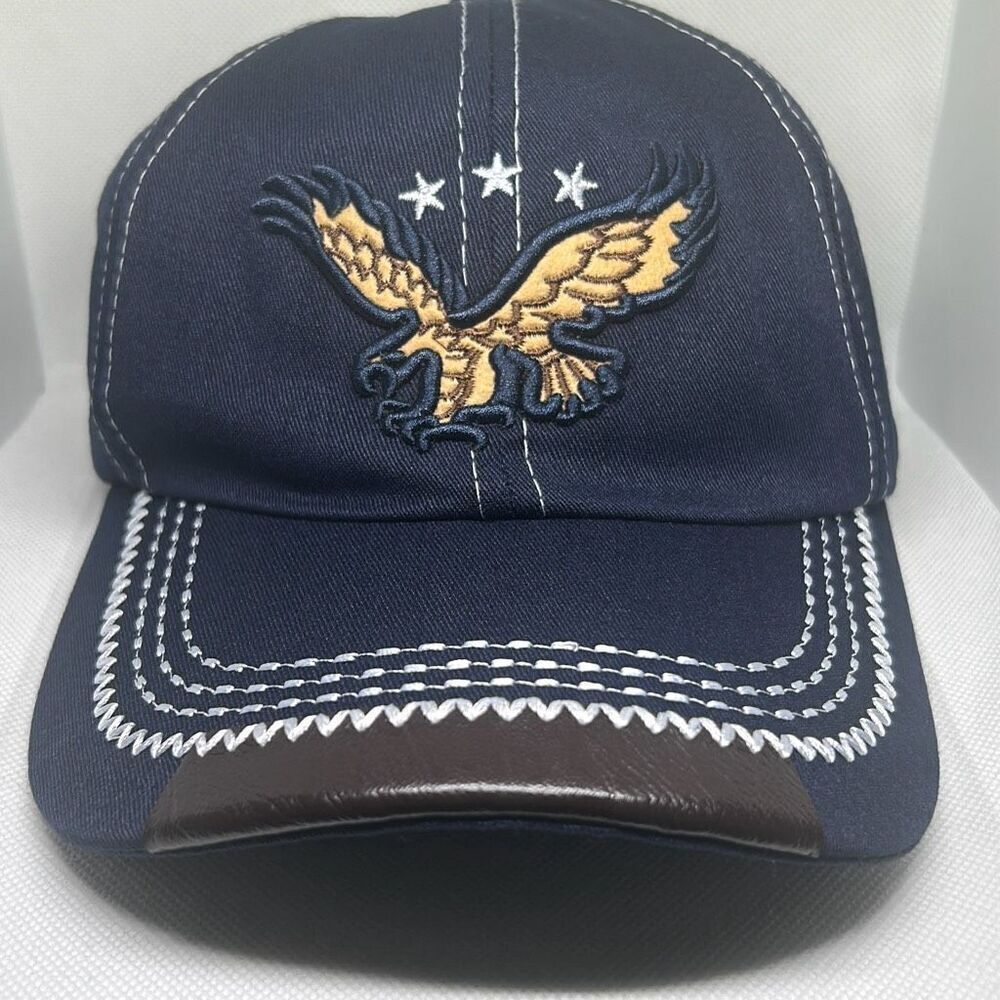 🦅 Navy Blue Baseball Cap – Eagle Embroidery with Stars & Contrast Stitching 🦅
